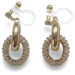 Bridal cubic zirconia micro pave ring invisible clip on earrings ( gold tone )