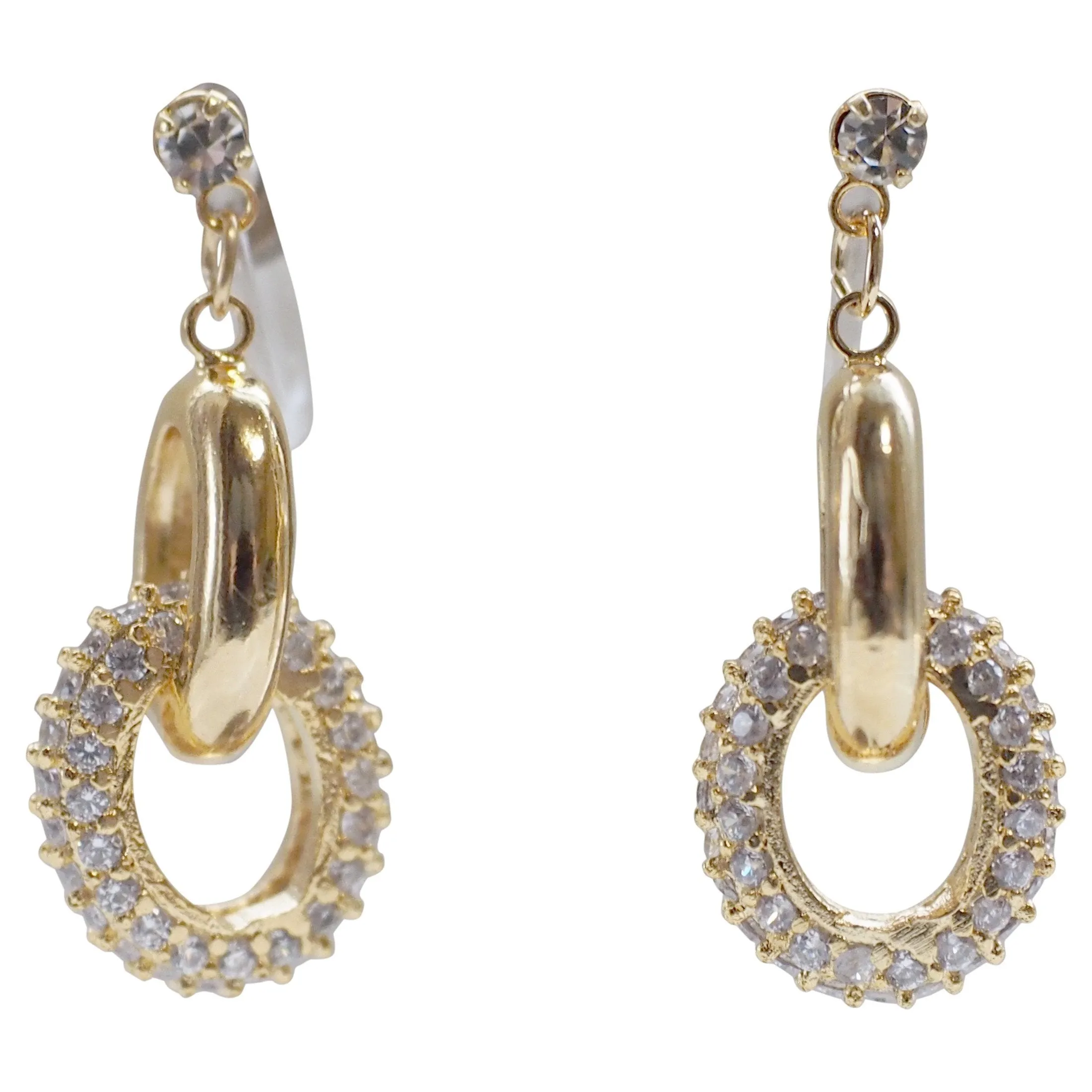 Bridal cubic zirconia micro pave ring invisible clip on earrings ( gold tone )