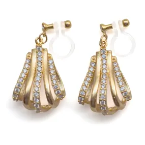 Bridal drop micro pave cubic zirconia invisible clip on earrings ( gold tone )