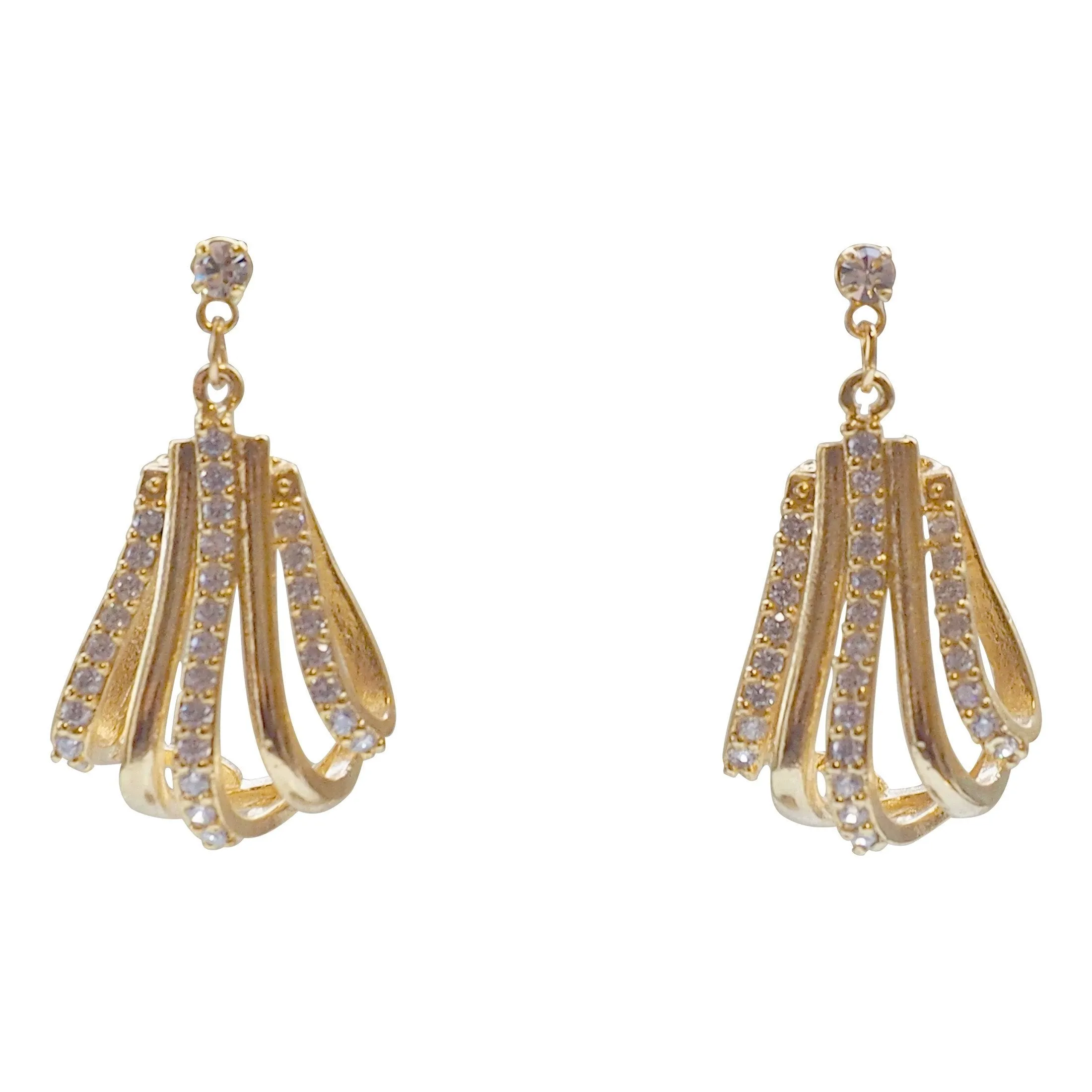 Bridal drop micro pave cubic zirconia invisible clip on earrings ( gold tone )