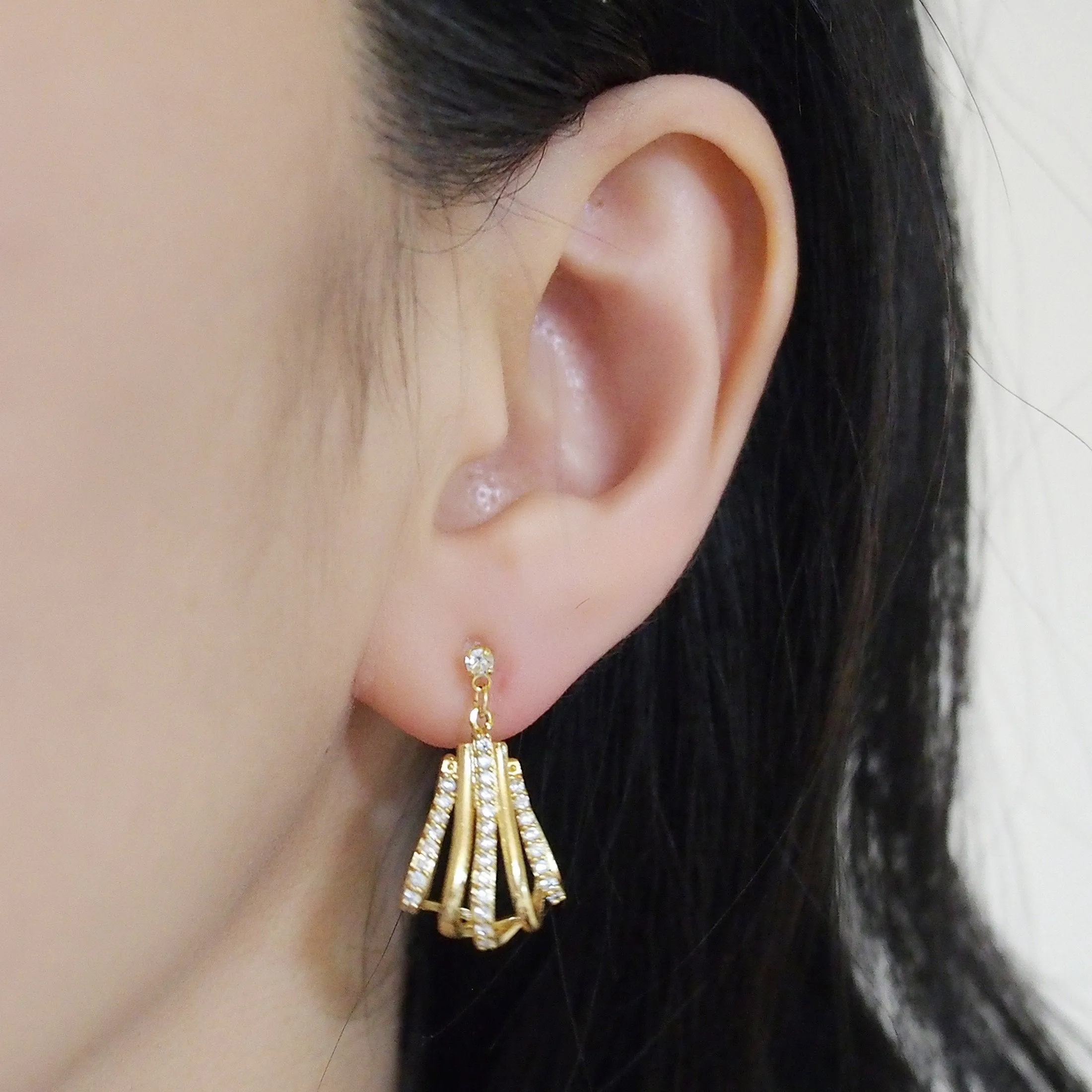 Bridal drop micro pave cubic zirconia invisible clip on earrings ( gold tone )
