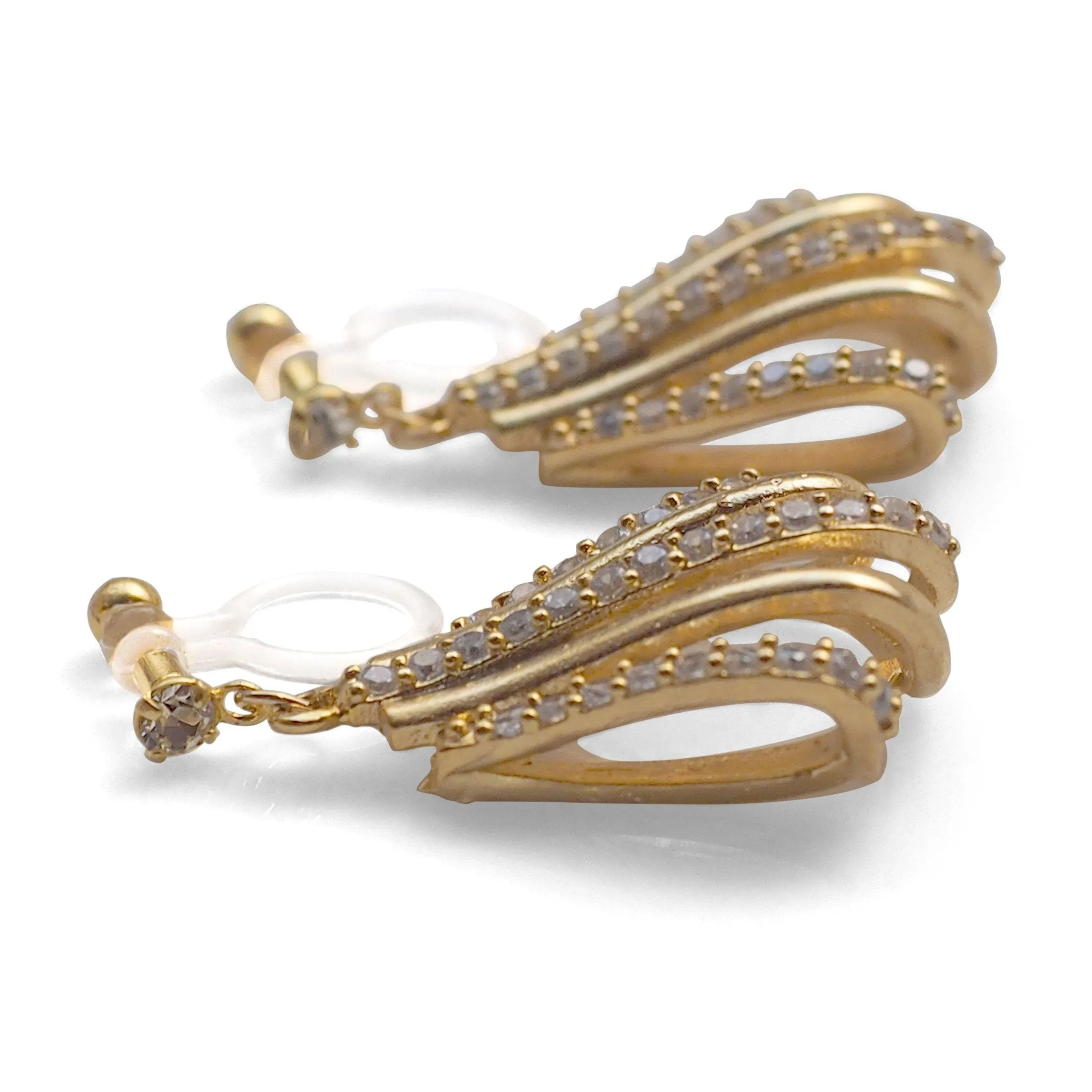 Bridal drop micro pave cubic zirconia invisible clip on earrings ( gold tone )