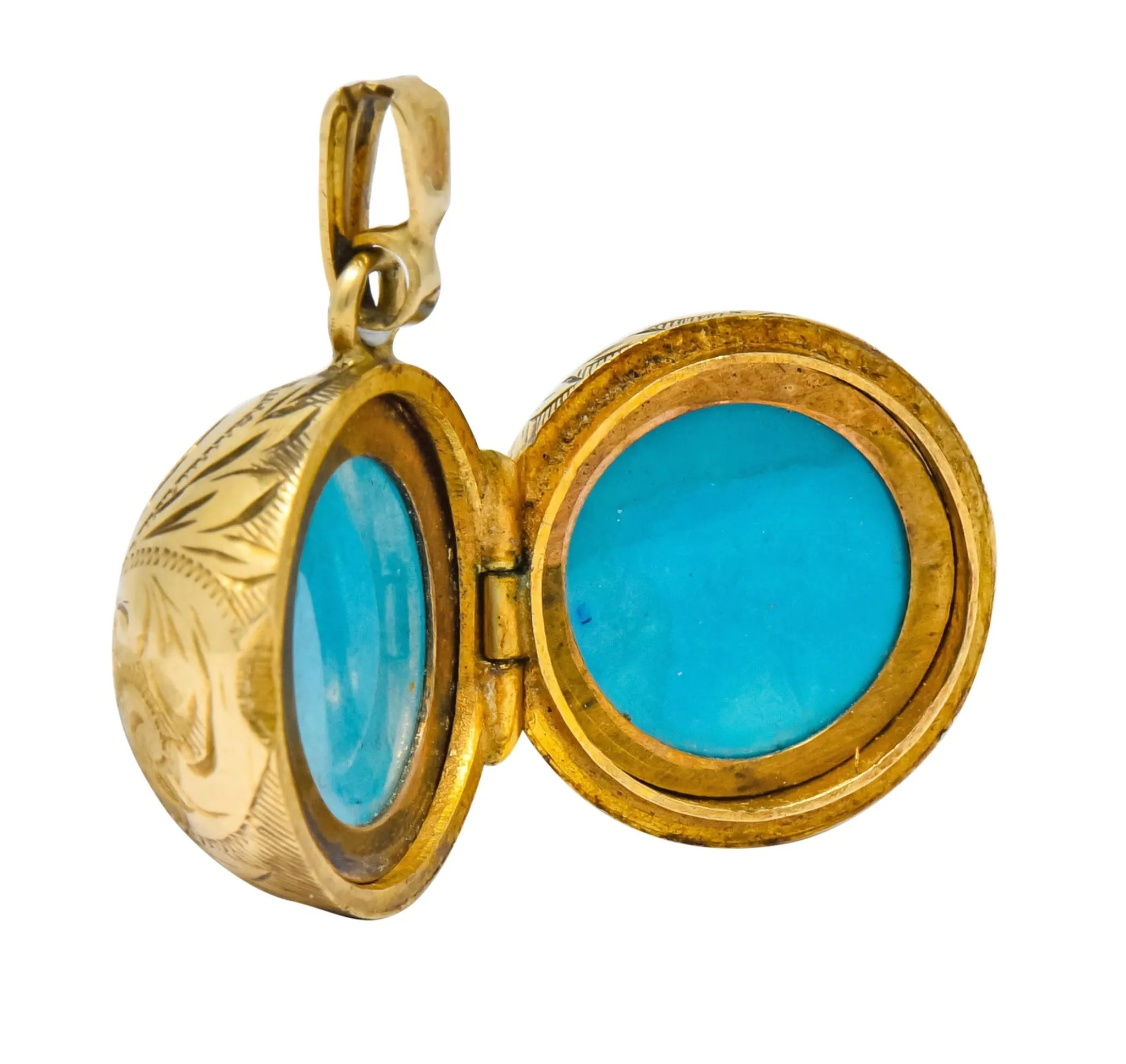 British 9 Karat Yellow Gold Engraved Ball Locket Pendant