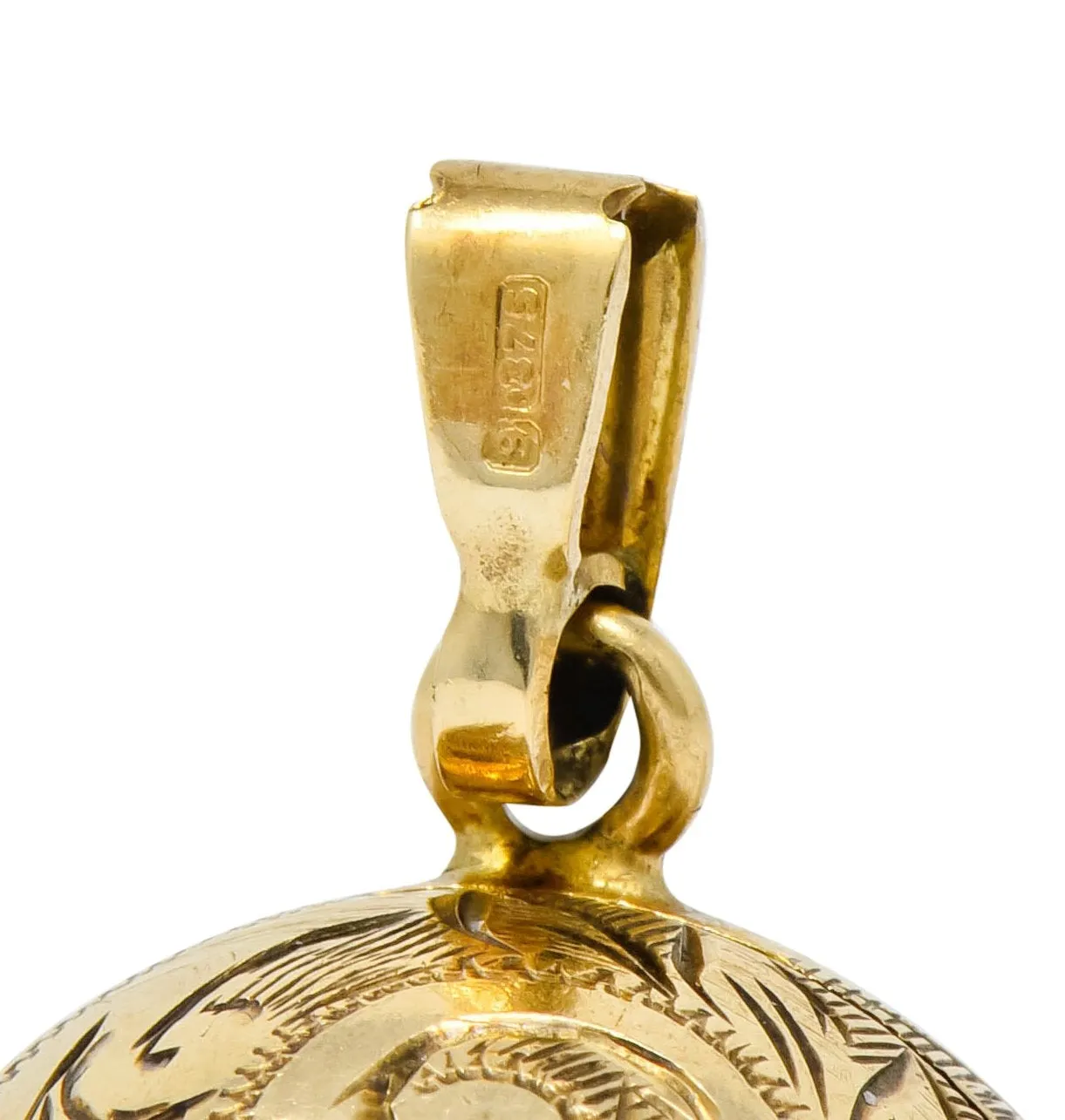 British 9 Karat Yellow Gold Engraved Ball Locket Pendant