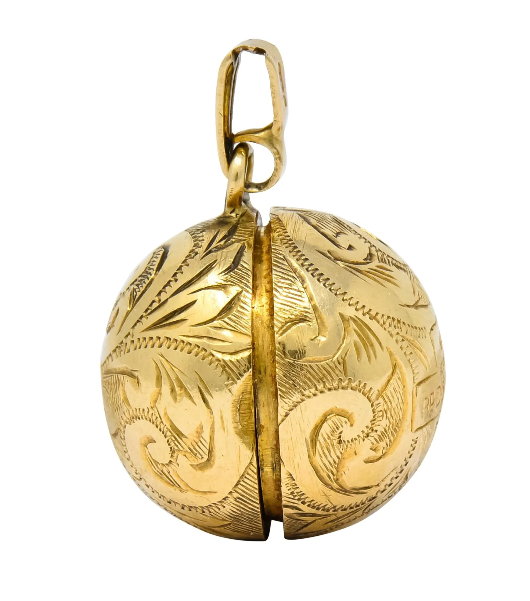 British 9 Karat Yellow Gold Engraved Ball Locket Pendant