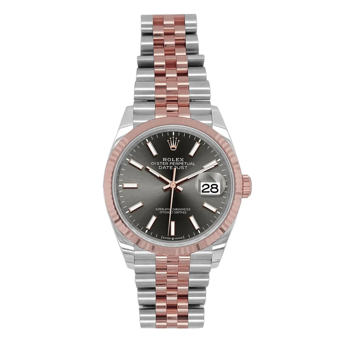 Certified Pre-Owned Rolex Two-Tone Steel & 18K Everose Gold Oyster Perpetual Datejust with 36X36 MM Grey Round Dial. 126231