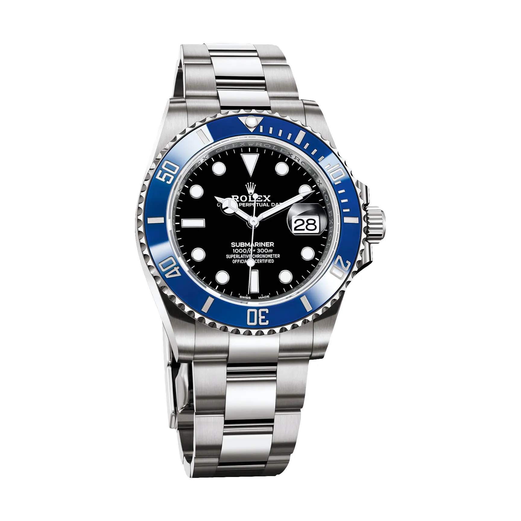 Certified Pre-Owned Rolex White Stainless Steel Oyster Perpetual Submariner with 40X40 MM Black Round Dial. With Ceramic Bezel