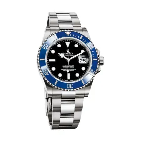 Certified Pre-Owned Rolex White Stainless Steel Oyster Perpetual Submariner with 40X40 MM Black Round Dial. With Ceramic Bezel