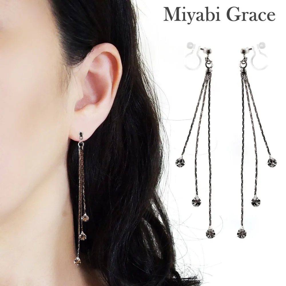 Chic Cascade Crystal Invisible Clip-On Earrings | Triple Chain Glamour