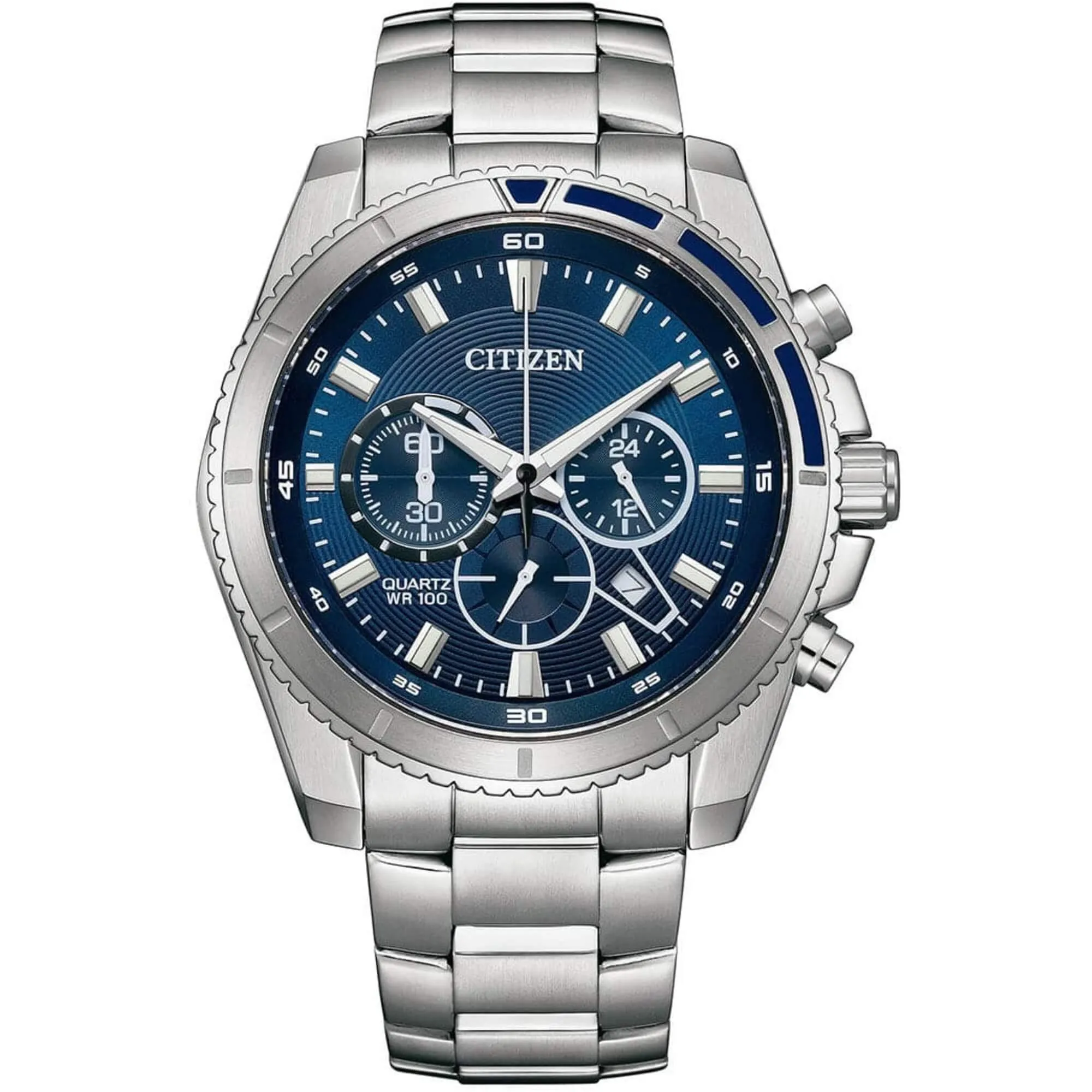 Citizen Men's Watch - Quartz Chronograph Blue Dial Silver Tone Bracelet | AN8201-57L