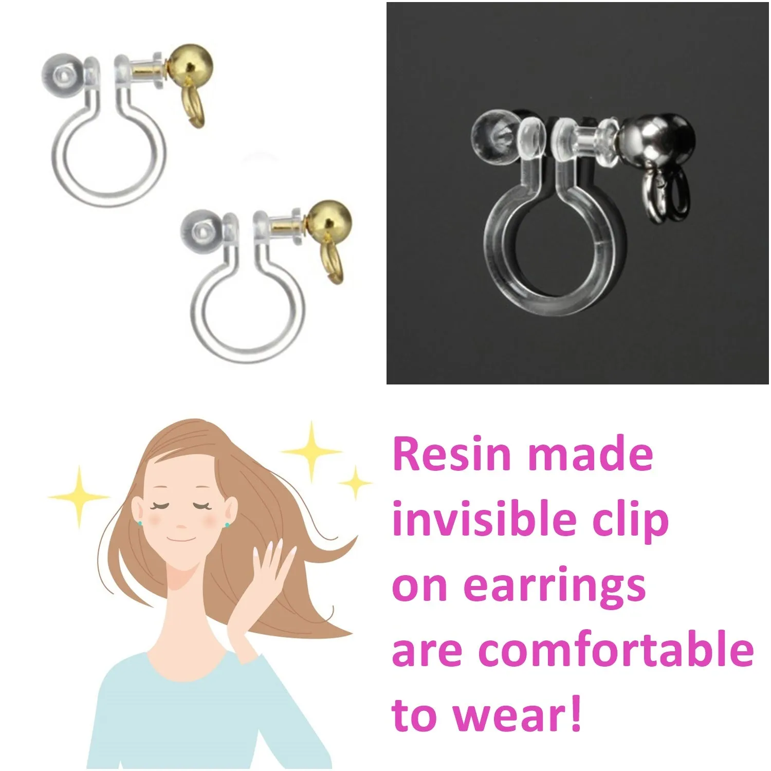 Clear Large Flower Invisible Clip On Stud Earrings