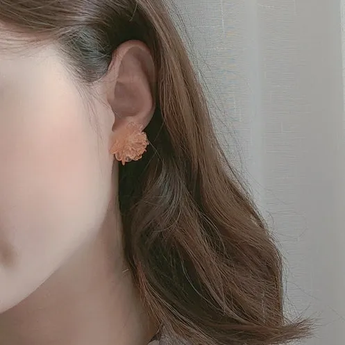 Clear Large Flower Invisible Clip On Stud Earrings