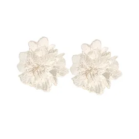Clear Large Flower Invisible Clip On Stud Earrings