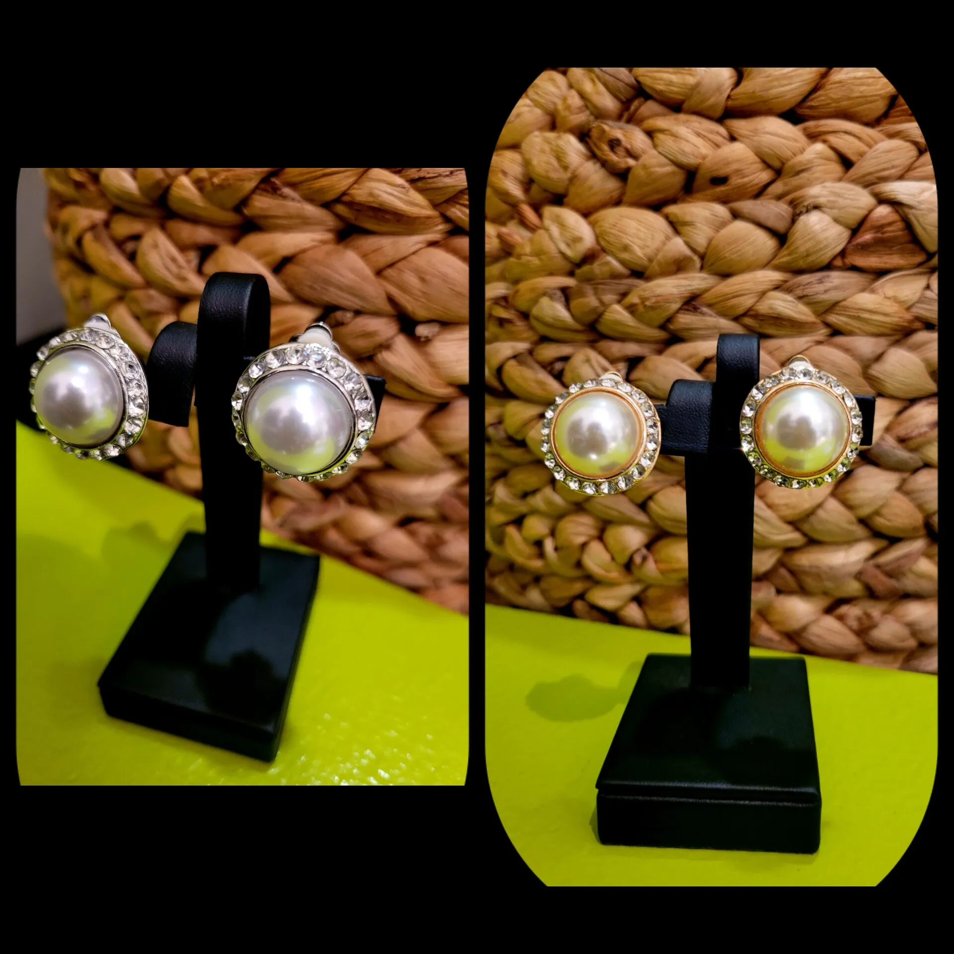 *Clip-on* Rhinestone Encrusted Pearl Earrings