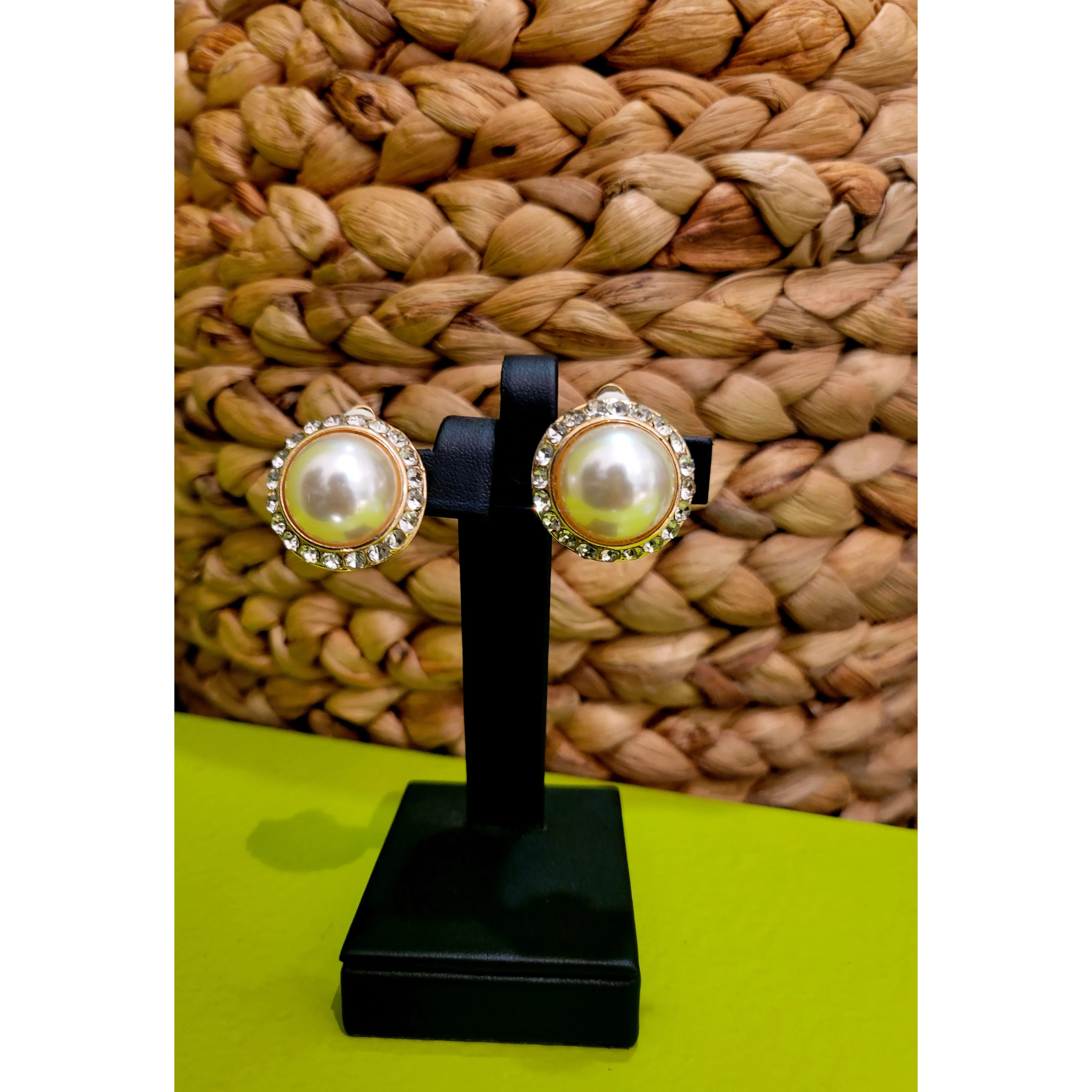 *Clip-on* Rhinestone Encrusted Pearl Earrings