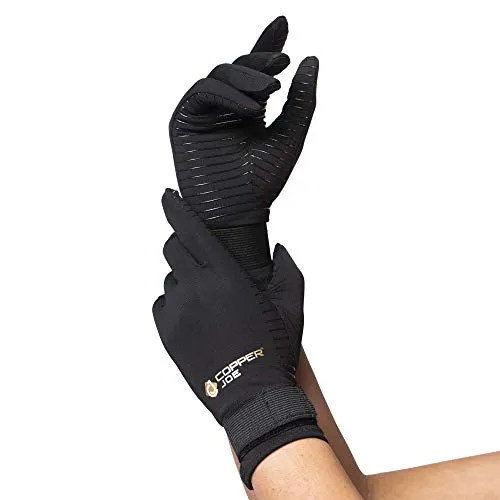Copper Joe Full Finger Arthritis Gloves with Adjustable Strap - Ultimate Copper Infused Arthritis Hand Compression Gloves For Computer Typing, Carpal Tunnel, Rheumatoid and Tendonitis. For Men and Women