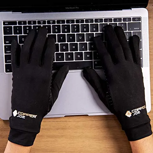 Copper Joe Full Finger Ultimate Copper Infused Arthritis Hand Compression Gloves- For Computer Typing, Carpal Tunnel, Rheumatoid and Tendonitis. For Men and Women (1 Pair)