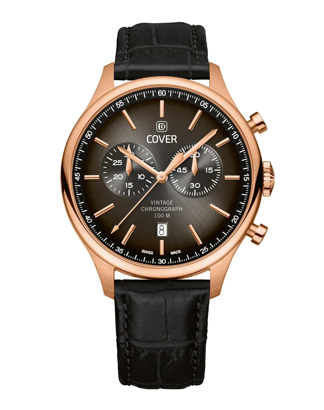 COVER Chapman Chrono Watch Leather Black, Rose Gold Color