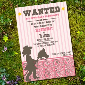 Cowgirl Birthday Party Invitation | Wanted! All Cowgirls! Invite