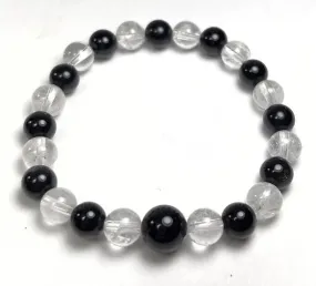 Crystal & Black Obsidian Beaded Bracelet - Wrist Mala - 8mm