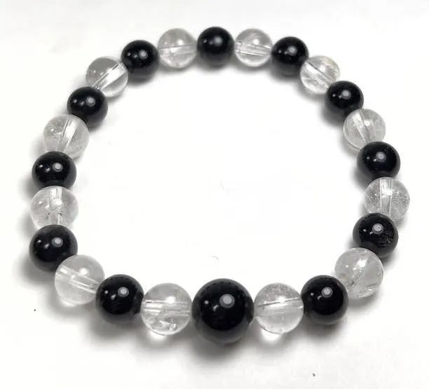 Crystal & Black Obsidian Beaded Bracelet - Wrist Mala - 8mm