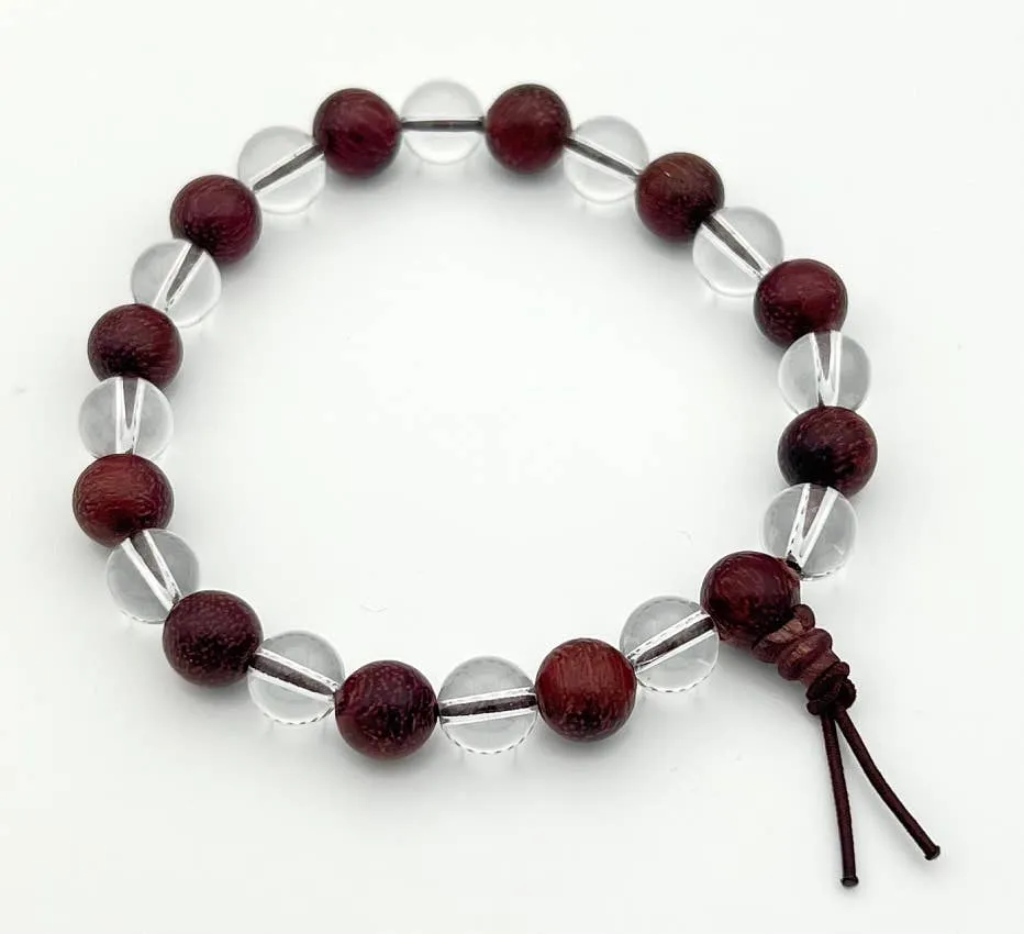Crystal & Purpleheart Wood Beaded Bracelet - Wrist Mala - 8mm