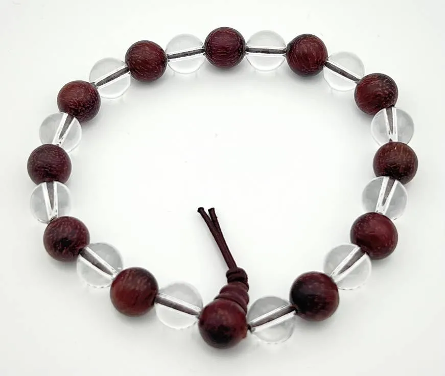 Crystal & Purpleheart Wood Beaded Bracelet - Wrist Mala - 8mm