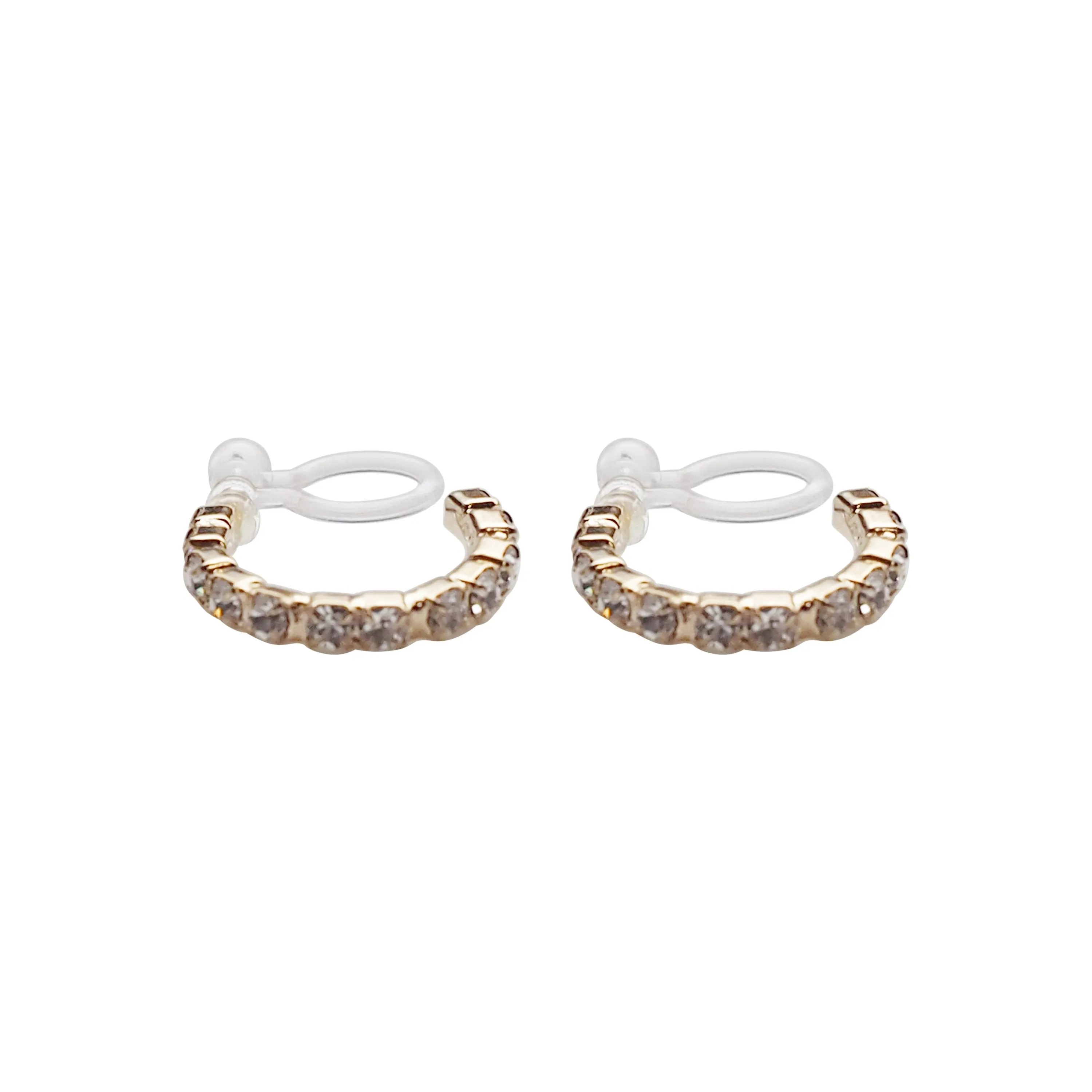 Crystal Invisible Clip On Hoop Earrings (Gold tone)