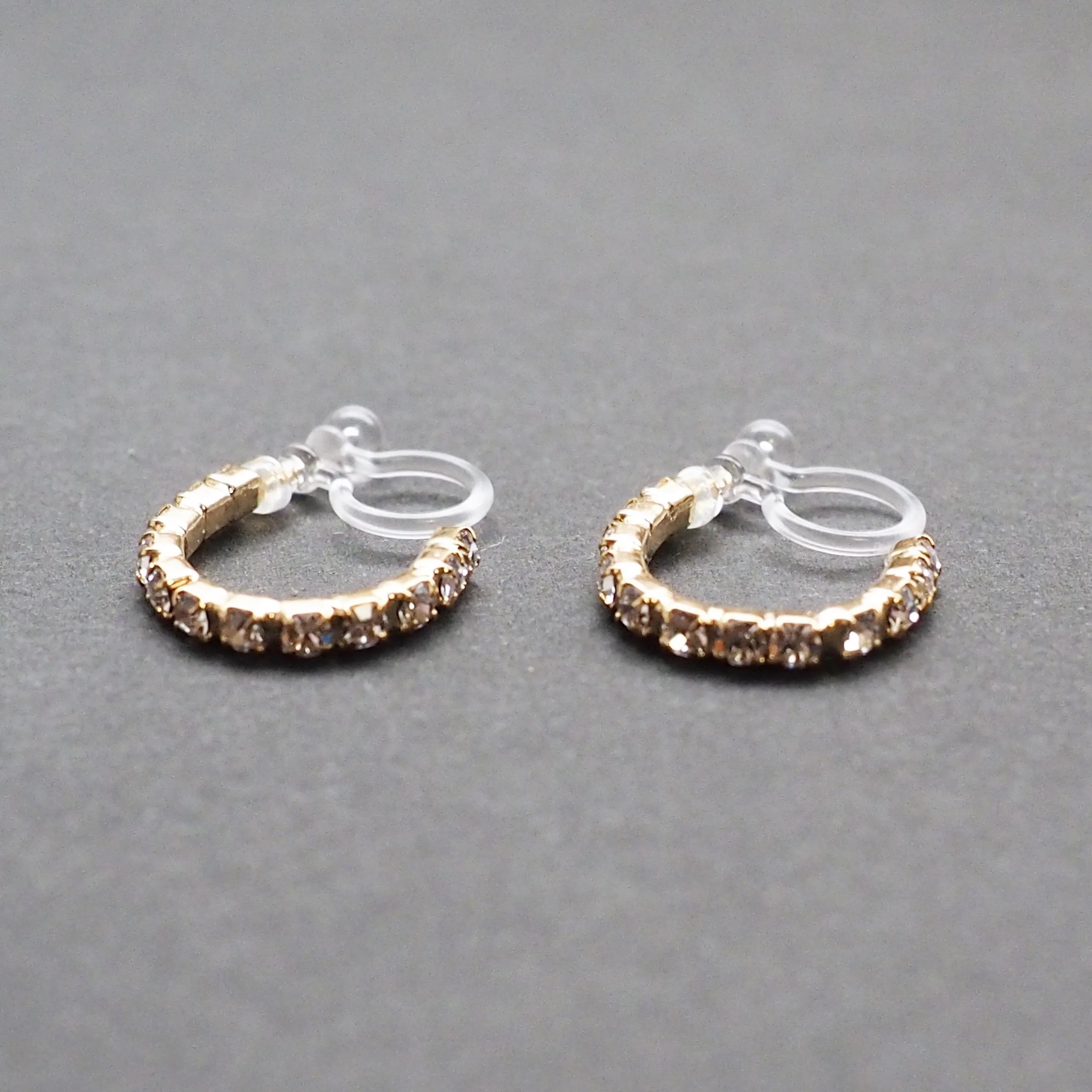 Crystal Invisible Clip On Hoop Earrings (Gold tone)