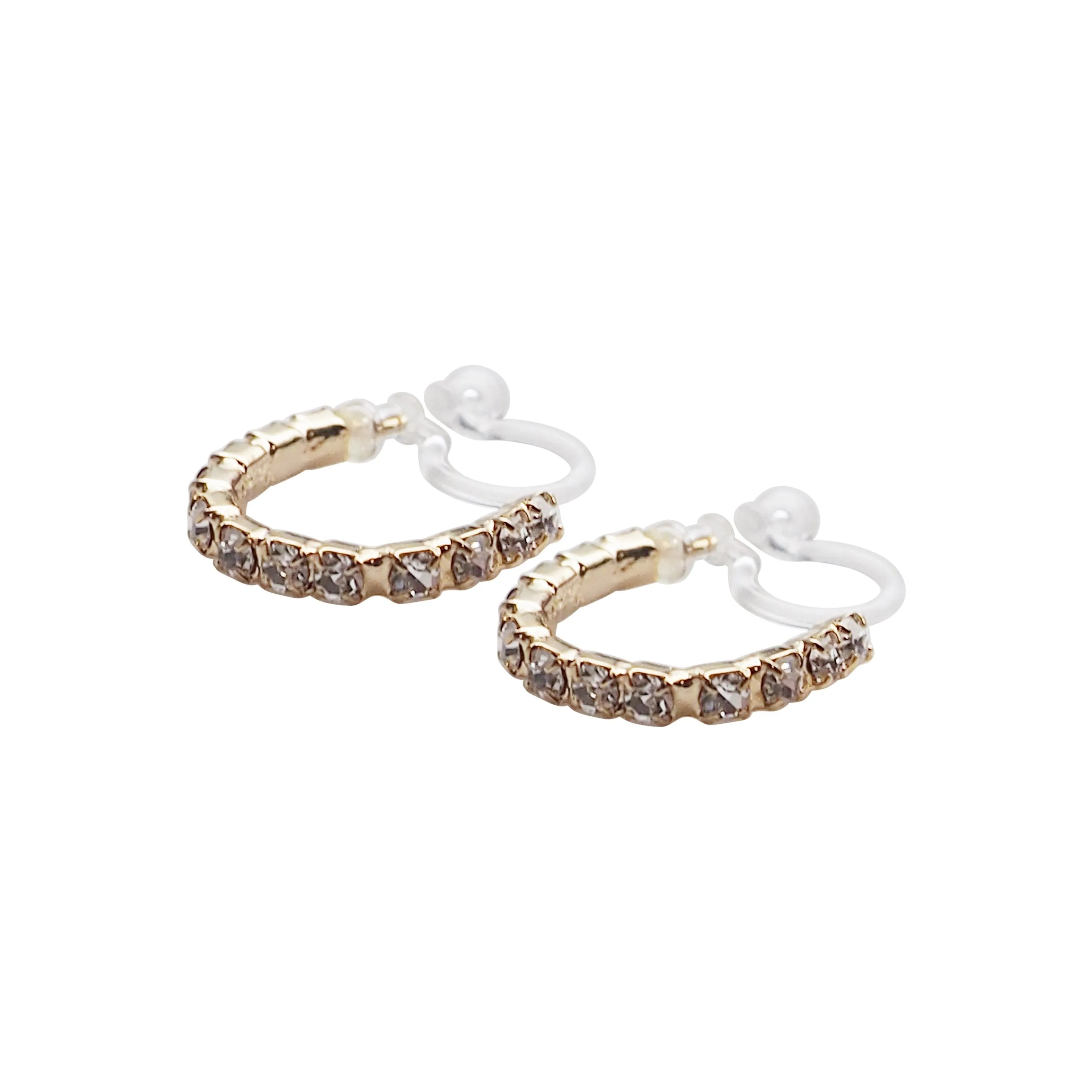 Crystal Invisible Clip On Hoop Earrings (Gold tone)
