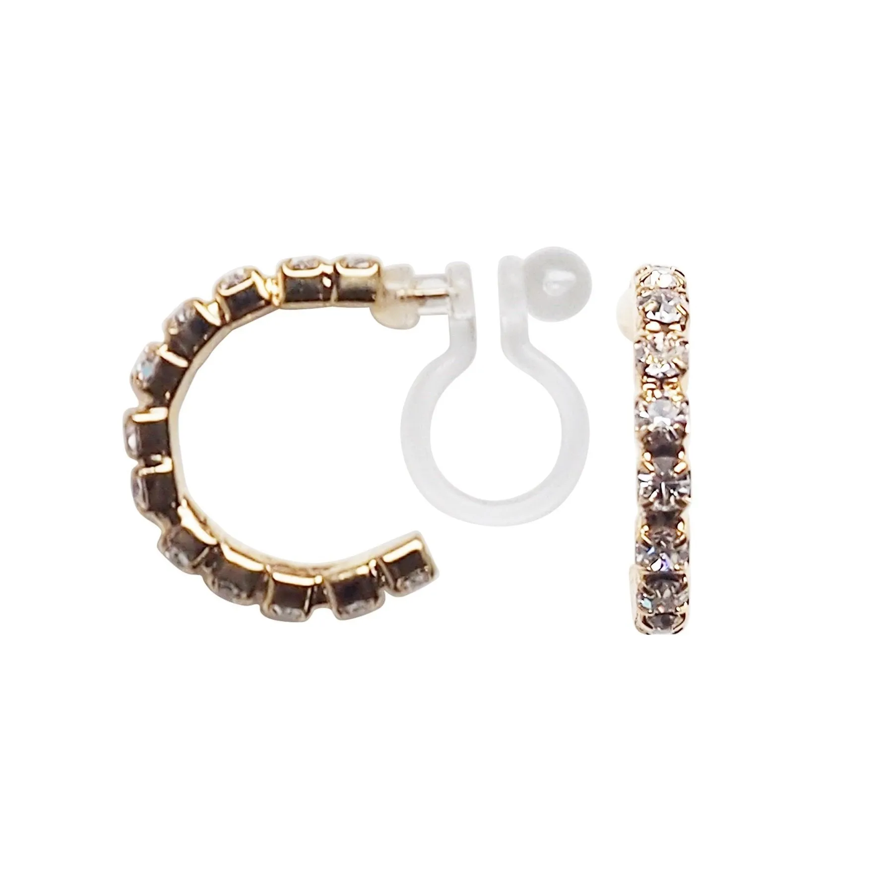 Crystal Invisible Clip On Hoop Earrings (Gold tone)