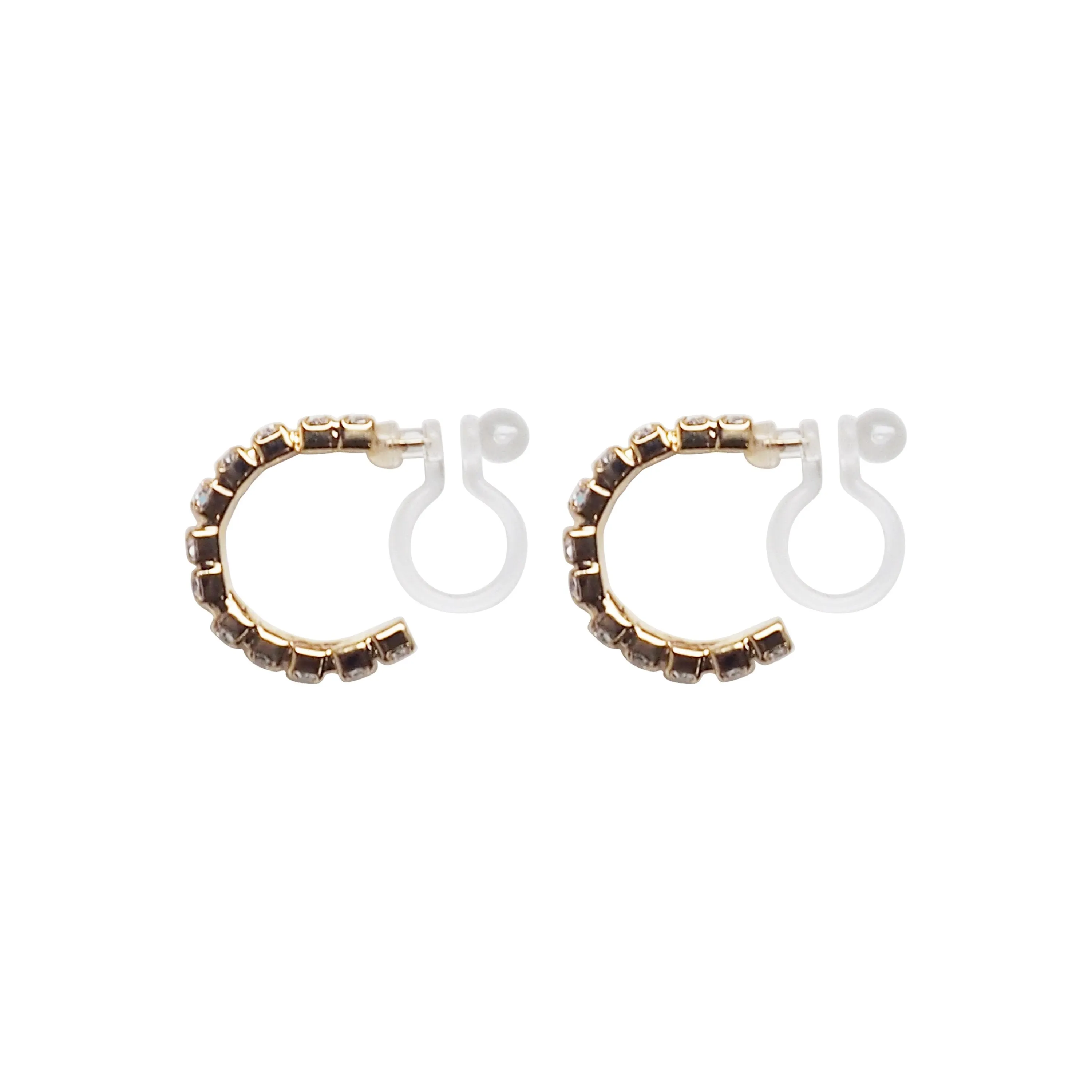 Crystal Invisible Clip On Hoop Earrings (Gold tone)
