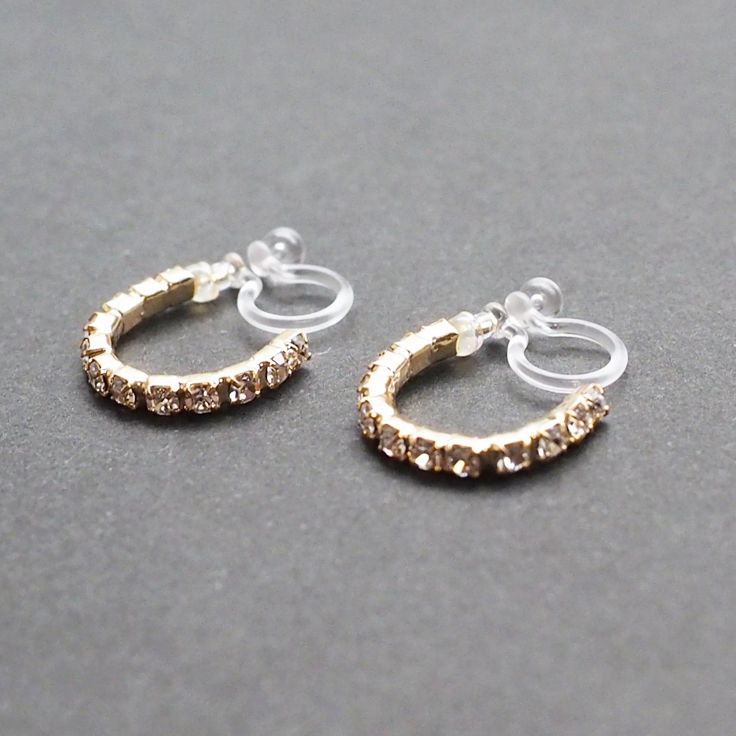Crystal Invisible Clip On Hoop Earrings (Gold tone)