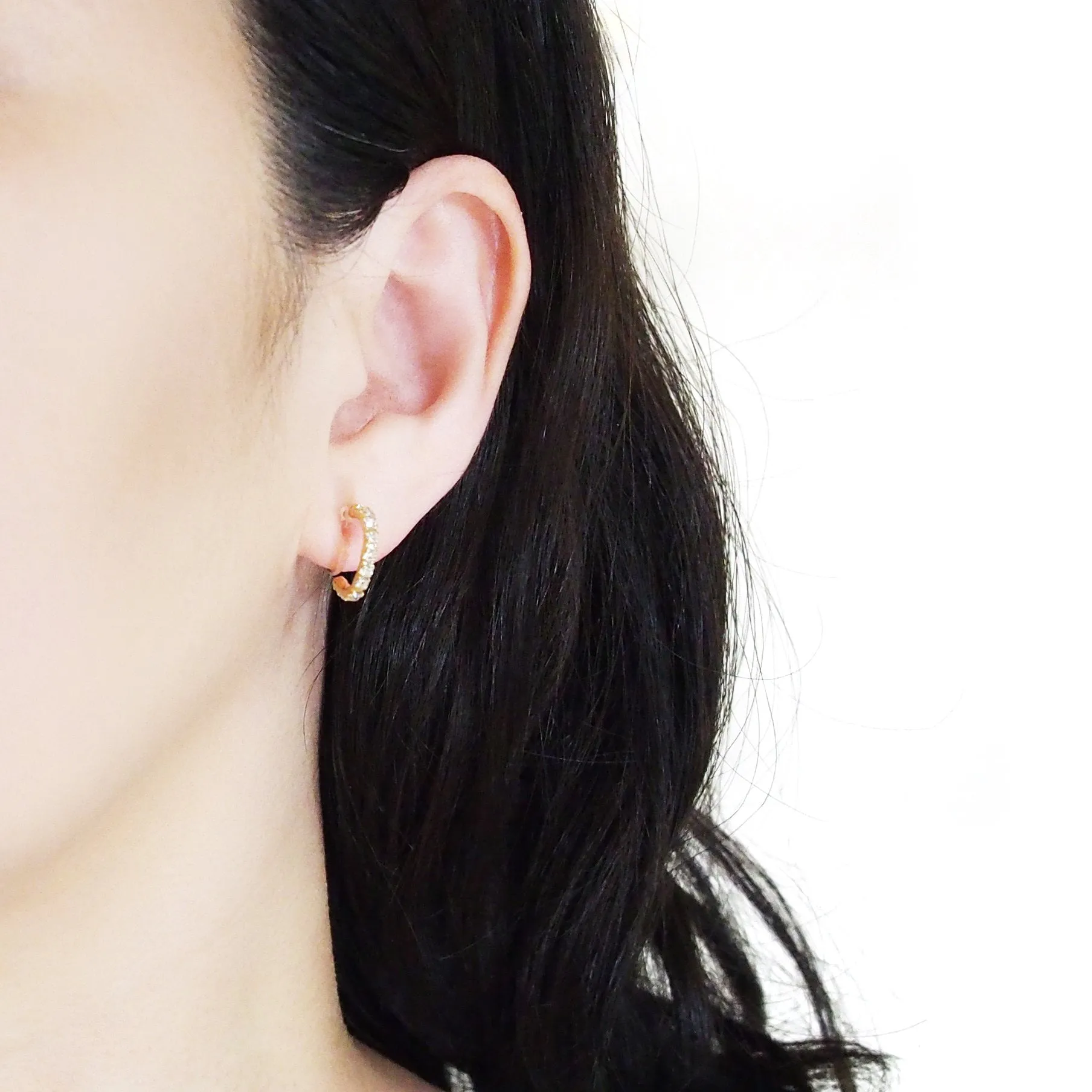 Crystal Invisible Clip On Hoop Earrings (Gold tone)