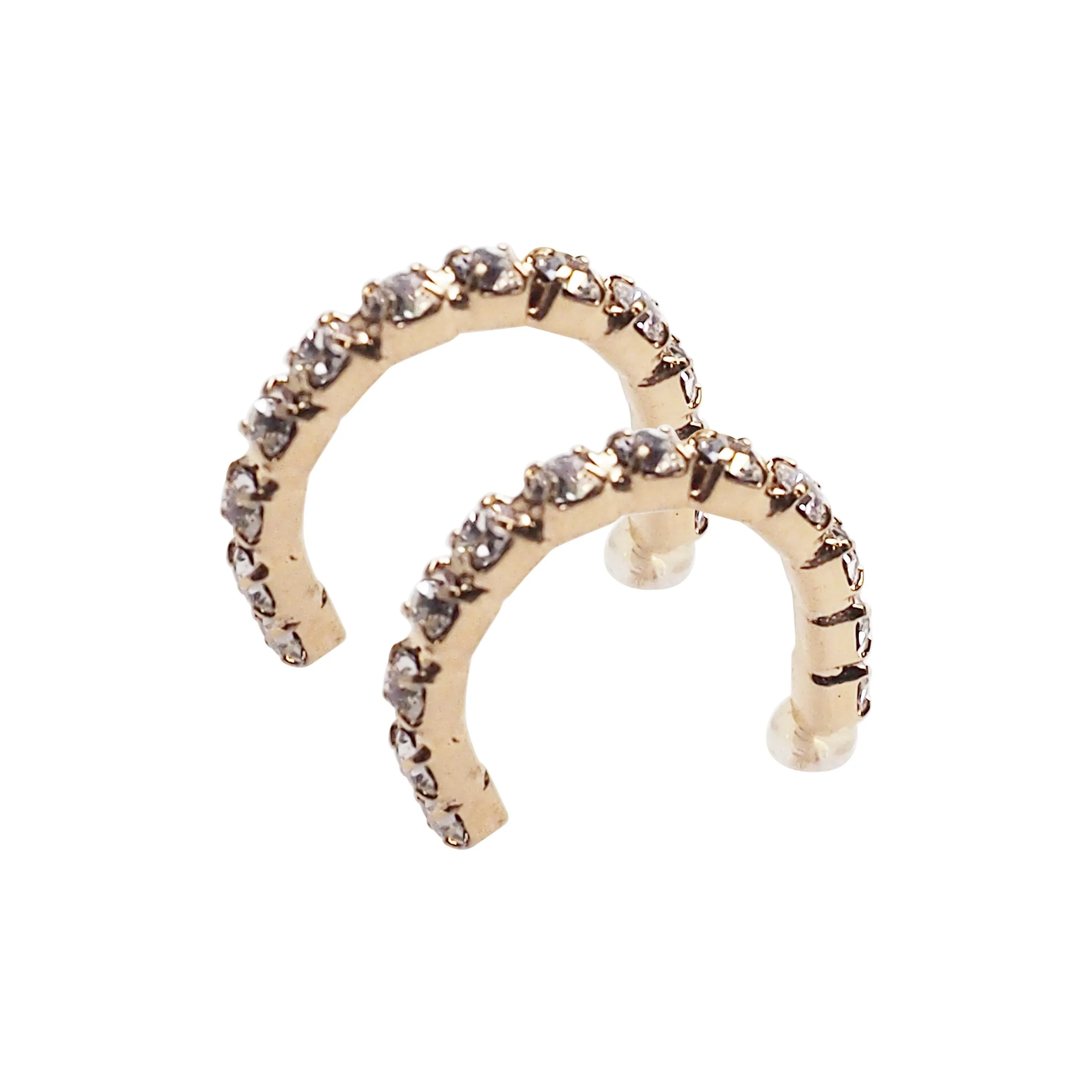 Crystal Invisible Clip On Hoop Earrings (Gold tone)
