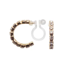 Crystal Invisible Clip On Hoop Earrings (Gold tone)