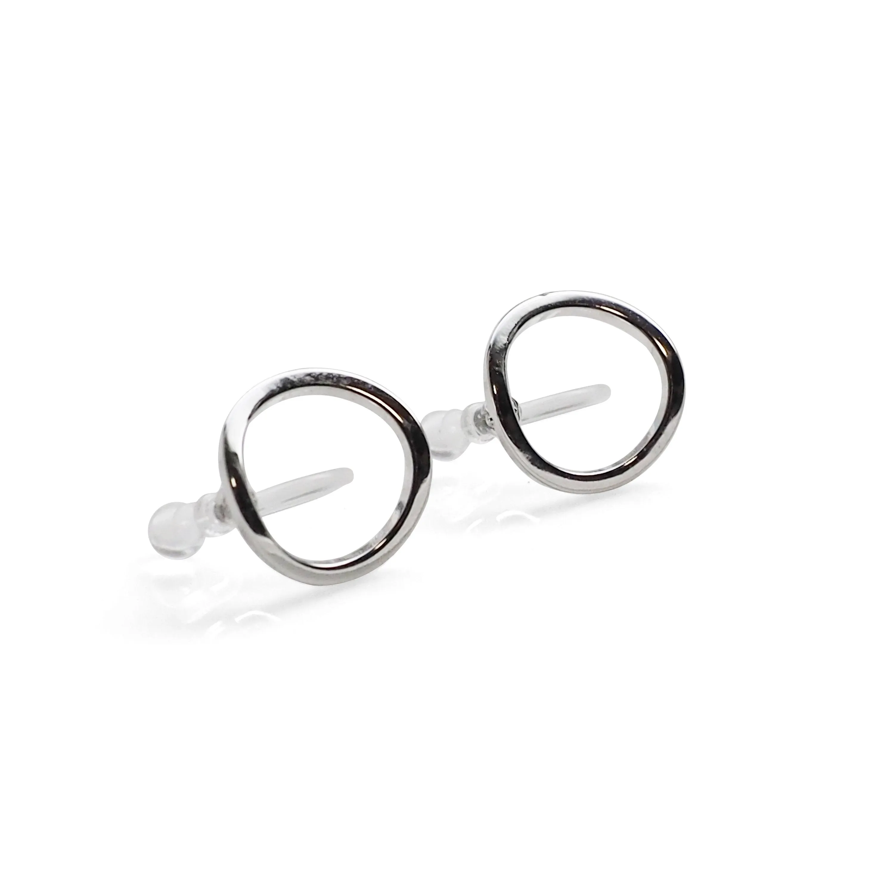 Curved Circle Hoop Invisible clip on stud earrings ( Silver tone )