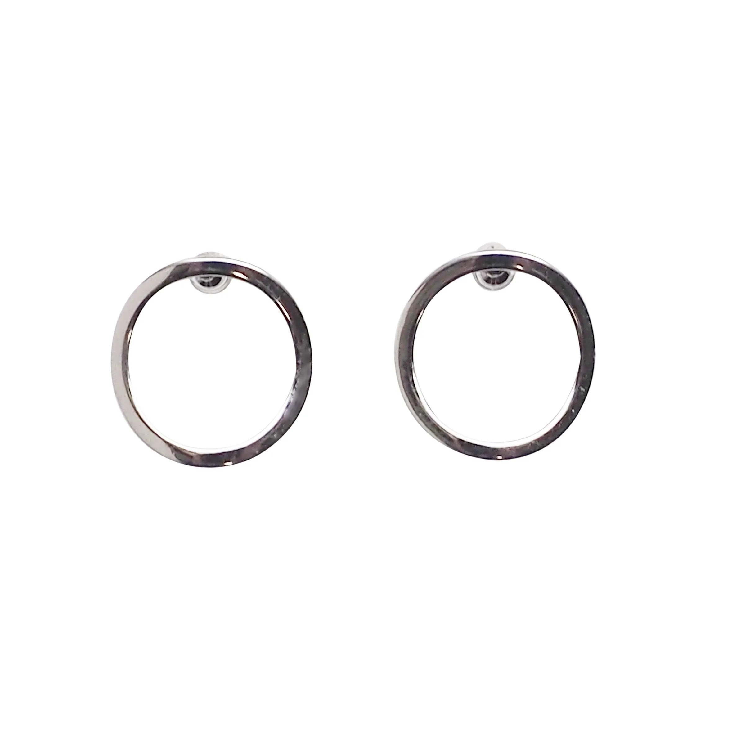 Curved Circle Hoop Invisible clip on stud earrings ( Silver tone )