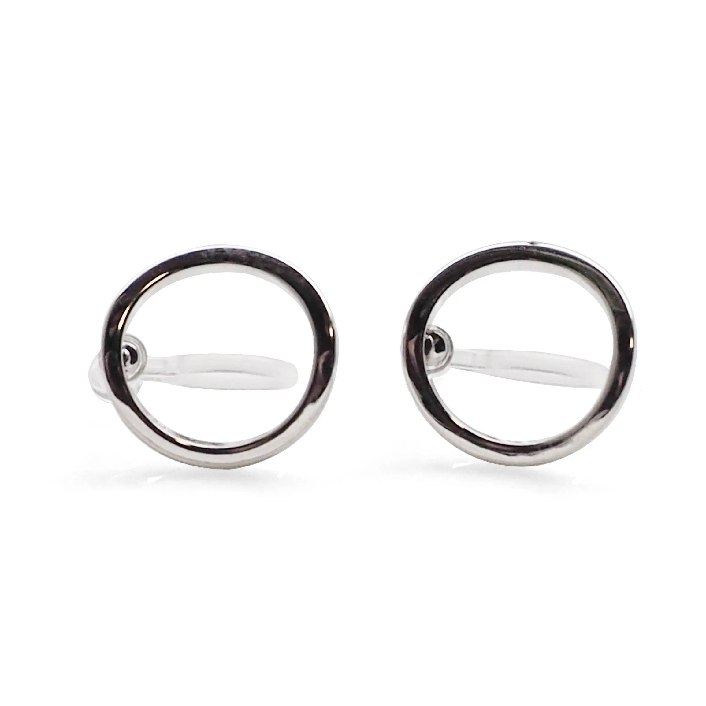 Curved Circle Hoop Invisible clip on stud earrings ( Silver tone )