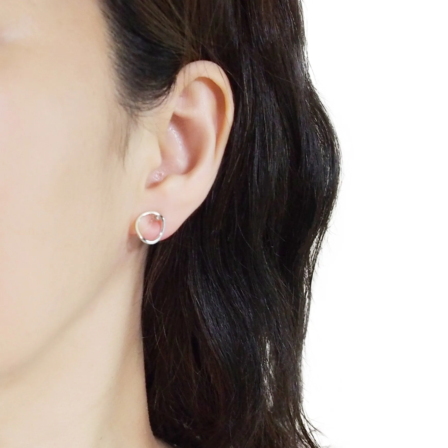 Curved Circle Hoop Invisible clip on stud earrings ( Silver tone )