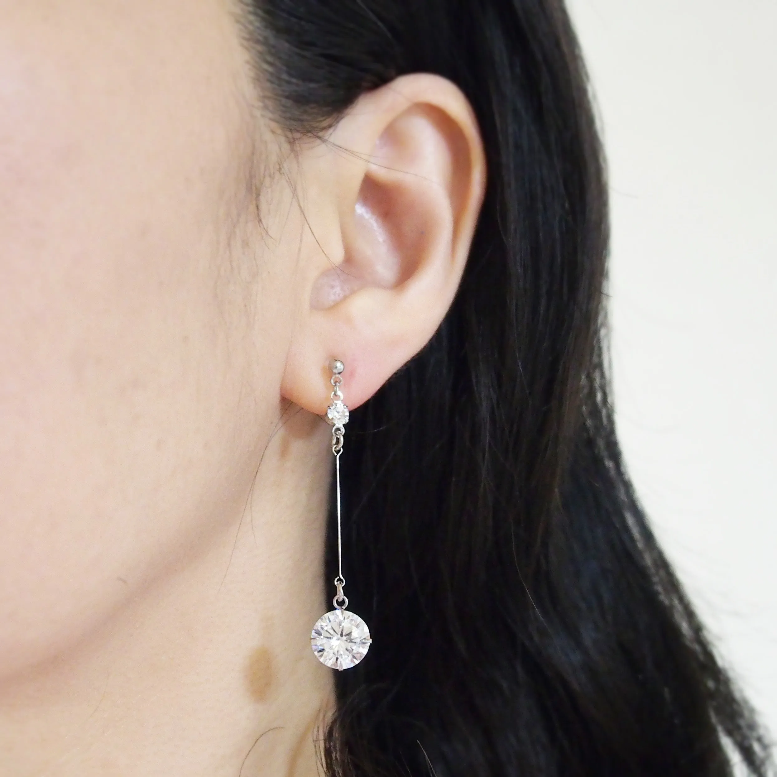 Dangle bridal round cubic zirconia invisible clip on earrings