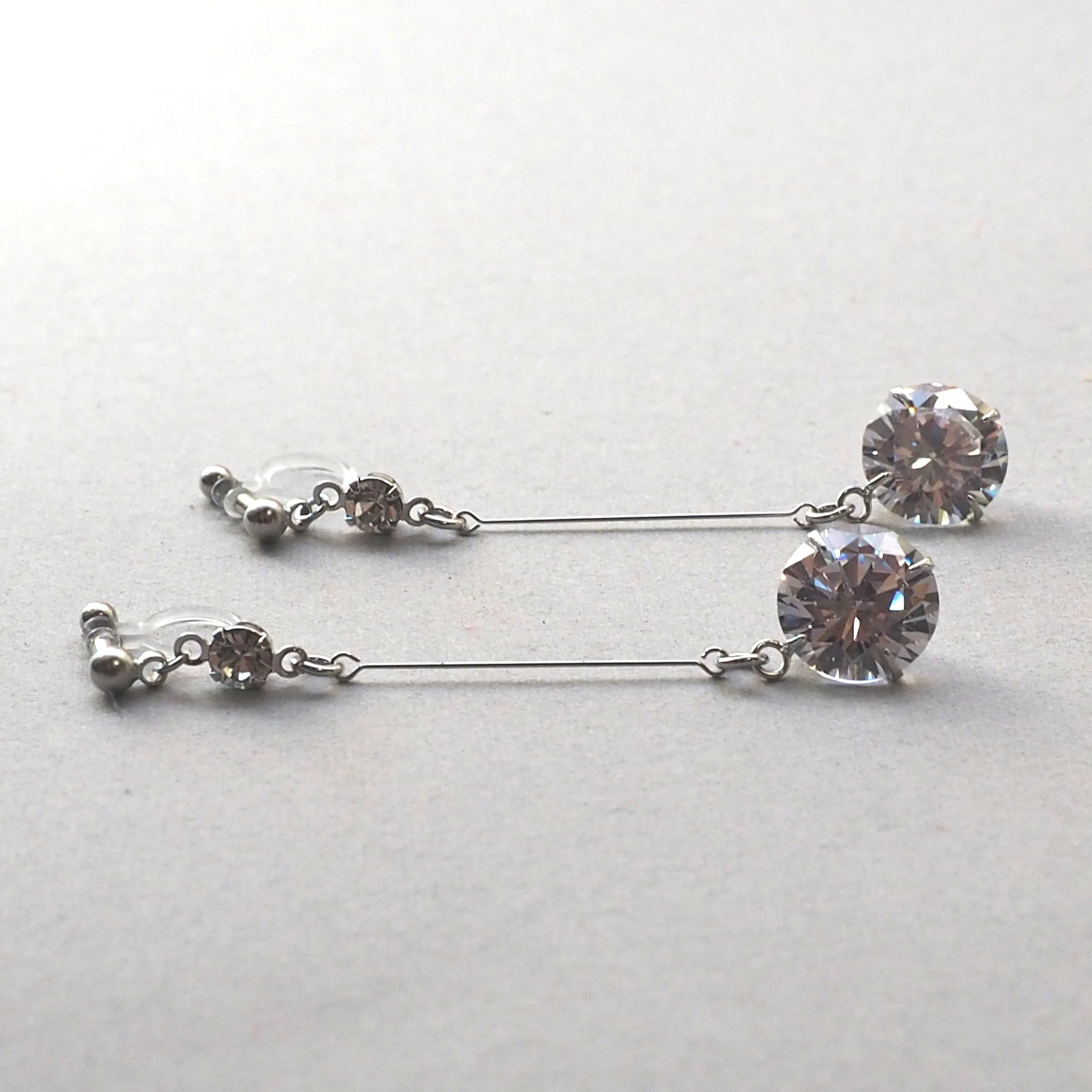 Dangle bridal round cubic zirconia invisible clip on earrings