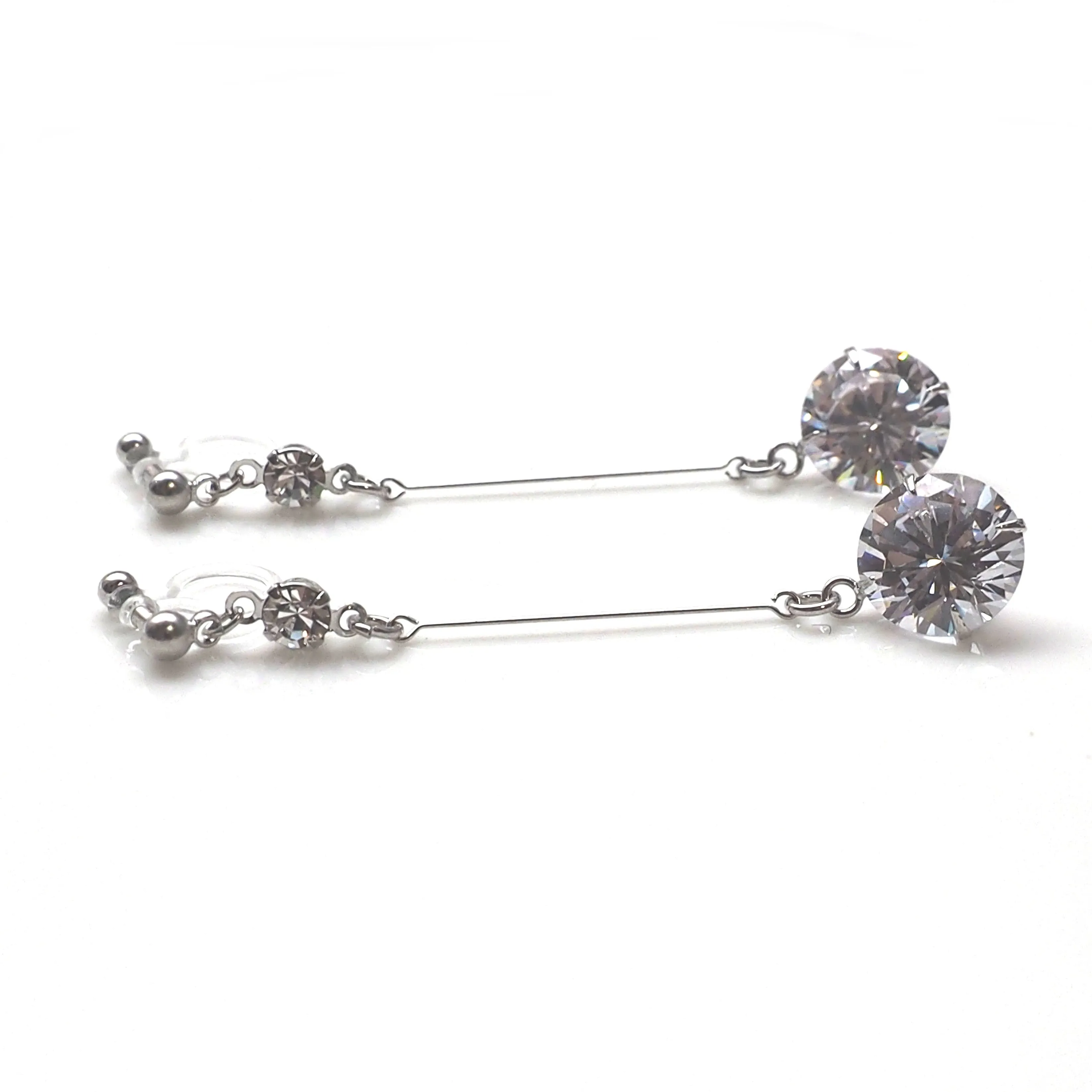 Dangle bridal round cubic zirconia invisible clip on earrings