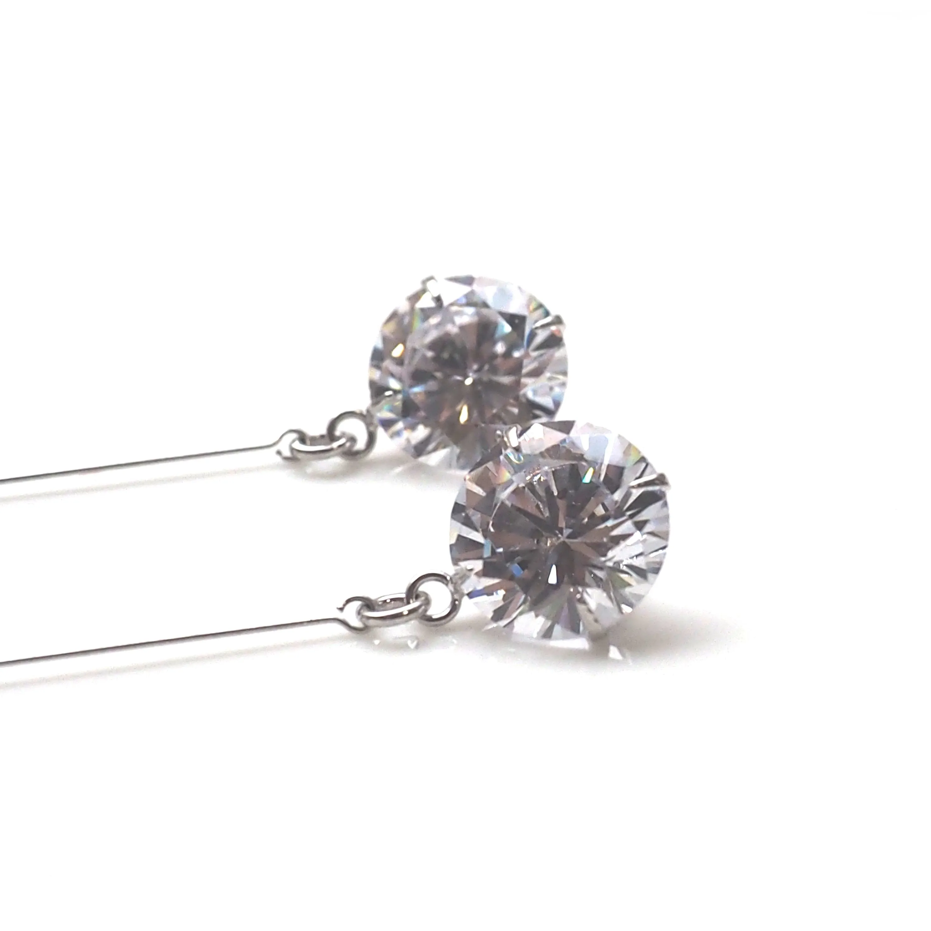 Dangle bridal round cubic zirconia invisible clip on earrings