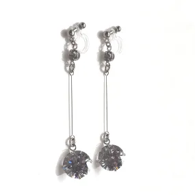 Dangle bridal round cubic zirconia invisible clip on earrings