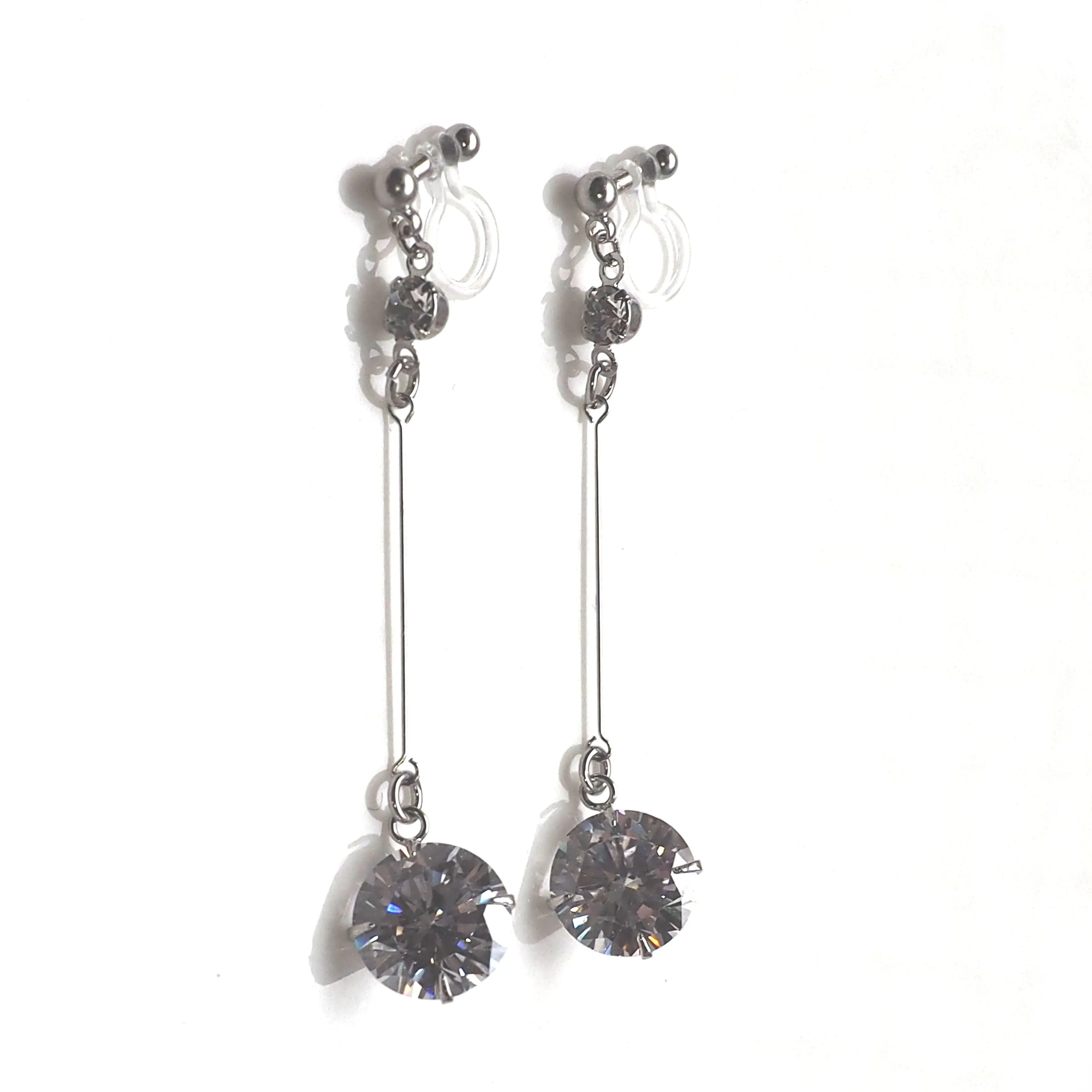 Dangle bridal round cubic zirconia invisible clip on earrings