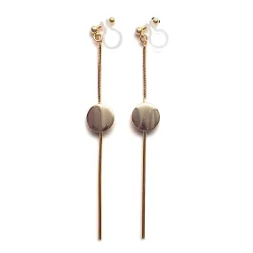 Dangle gold threader with coin invisible clip on earrings
