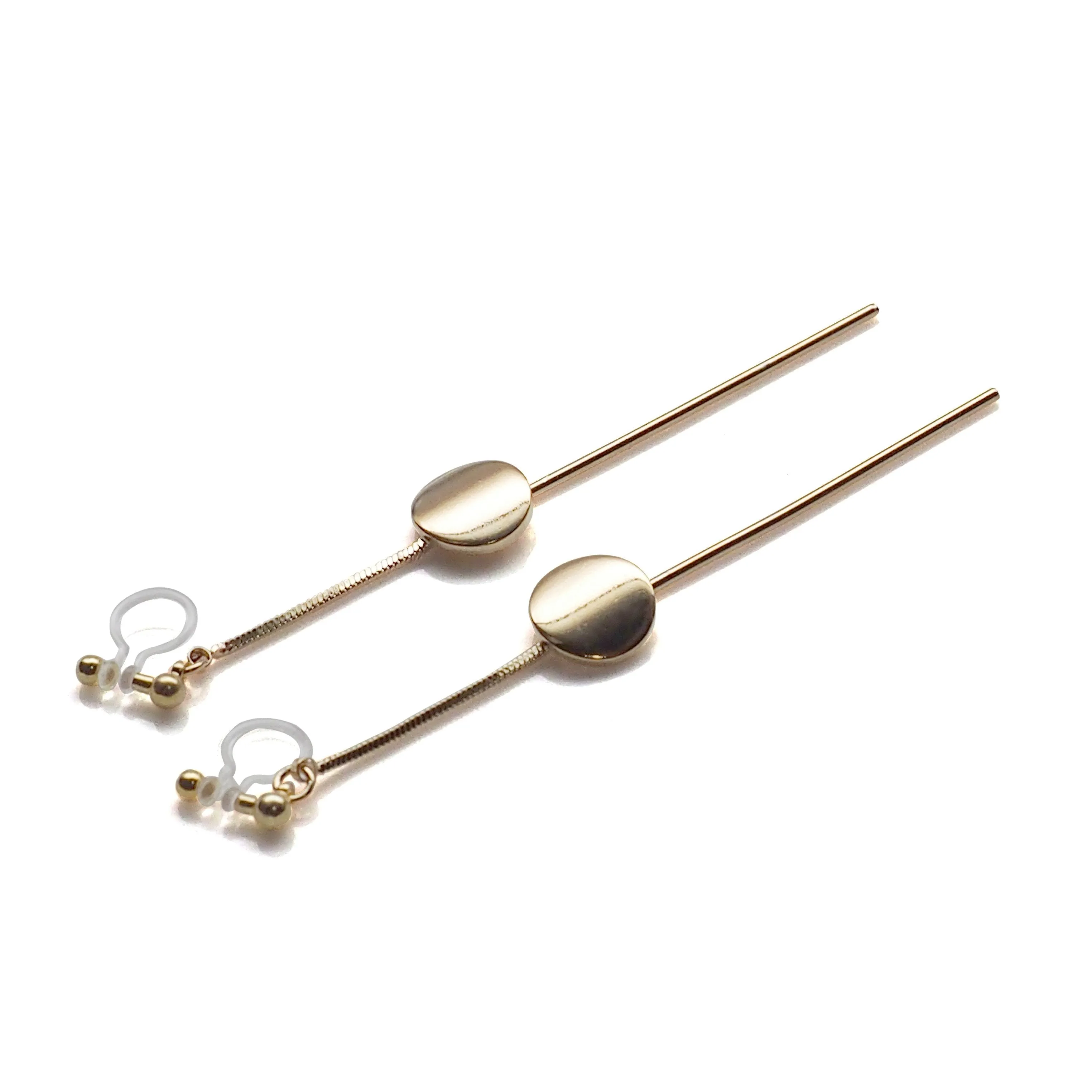 Dangle gold threader with coin invisible clip on earrings
