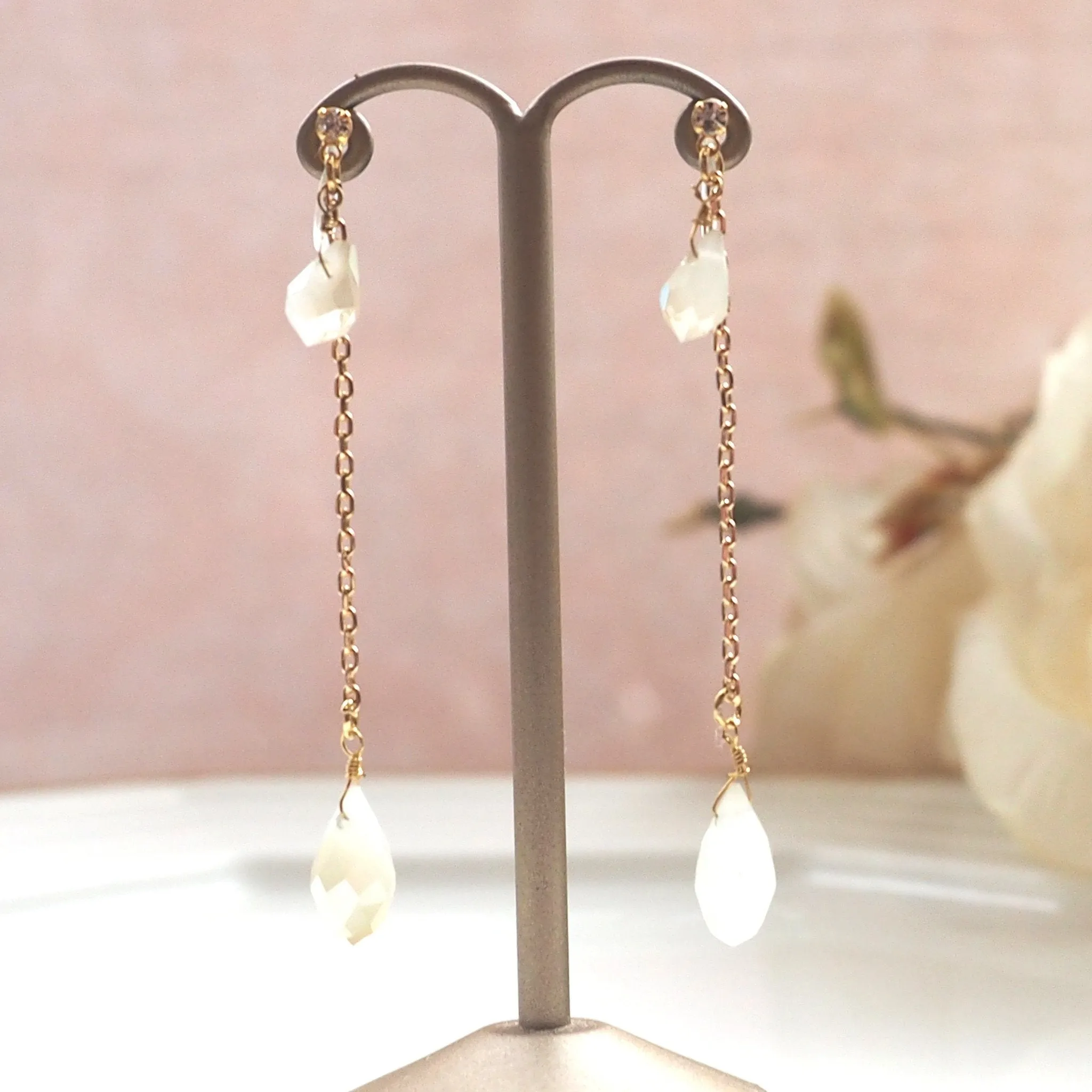 Dangle ivory beads invisible clip on earrings