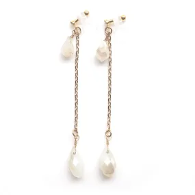 Dangle ivory beads invisible clip on earrings